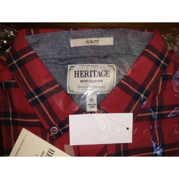 Report Collection Plaid Flannel Slim Fit Sport Shirt Color RED Size 2XL - Picture 10 of 13